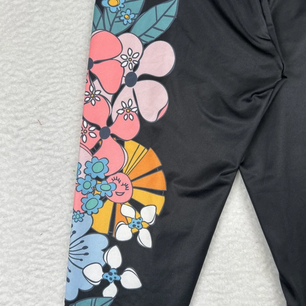 Adidas NEW Girls Floral Print 7/8 Athletic Leggings Gray Multicolor Sz Large